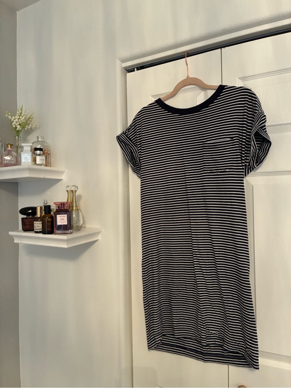 GAP Navy and White Striped V-Neck Tee